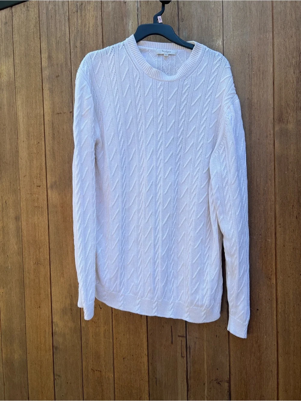 Turnbury 1980 White Cable-Knit Crewneck Sweater mes - Unbranded 100%cotton sizeL